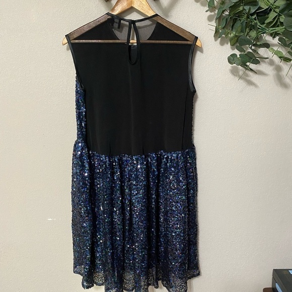 ASOS blue and black sequin mesh back backless cap sleeve dress party event sz 6 - Picture 7 of 12